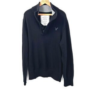 American Eagle Outfitters Black Quarter Zip Button up Sweater
